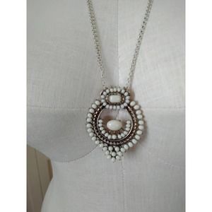 Faux white turquoise necklace long chain statement piece boho southwestern